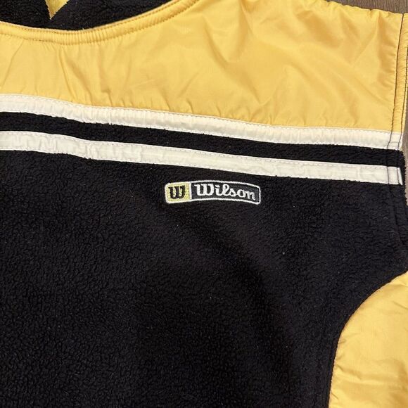 Vtg Wilson Fleece Hooded Best Nylon Yellow Black Colorblock Sz Large Pullover - Picture 4 of 10